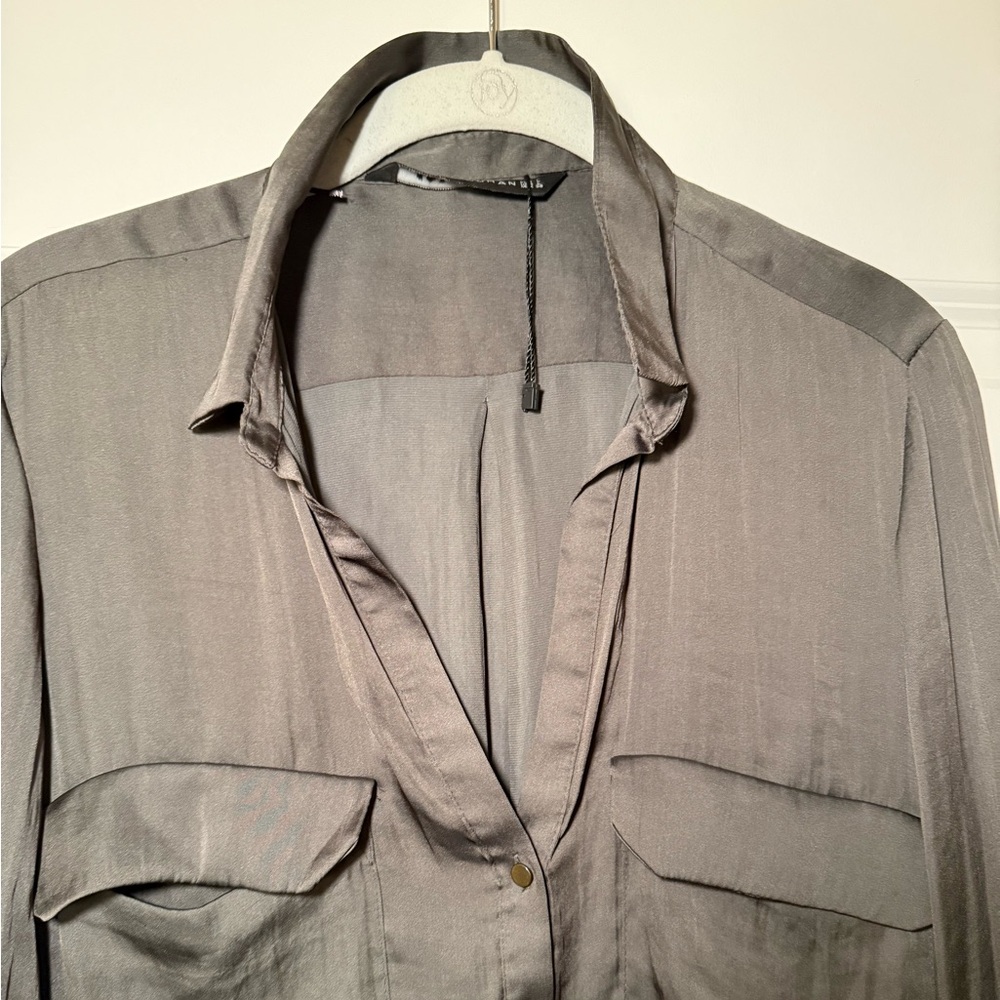 Zara Charcoal Blouse Women’s Size L - Picture 5 of 9